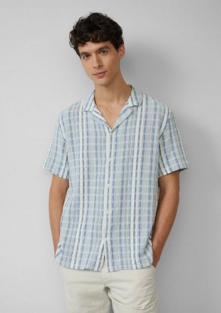 s.Oliver Resort Fit: Kurzarm-Hemd mit Jacquard-Streifen - himmelblau