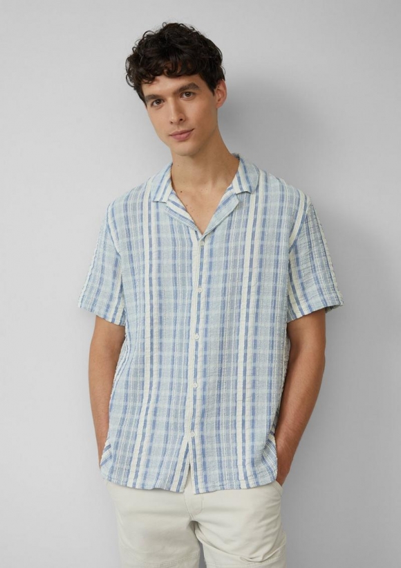 s.Oliver Resort Fit: Kurzarm-Hemd mit Jacquard-Streifen - himmelblau