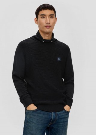 s.Oliver Strickpullover mit Jersey-Ärmeln - schwarz