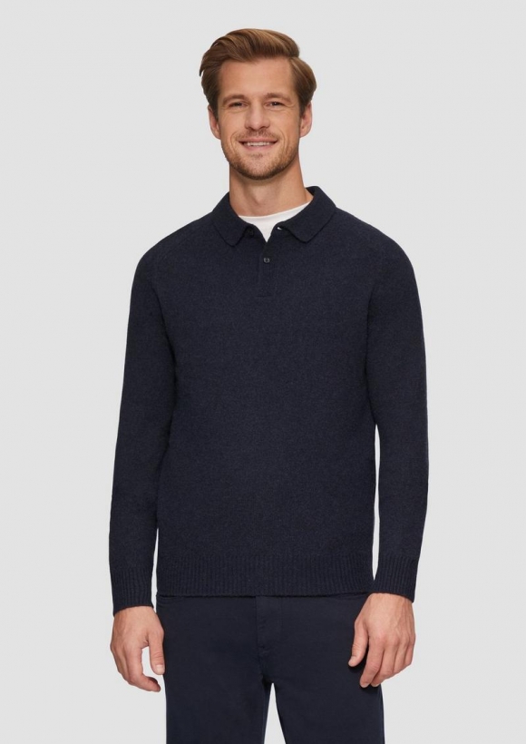 s.Oliver Softer Polo-Strickpullover aus reiner Wolle - navy
