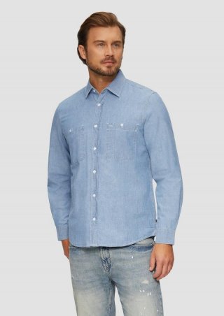 s.Oliver Regular Fit: Baumwollhemd aus Chambray - blau