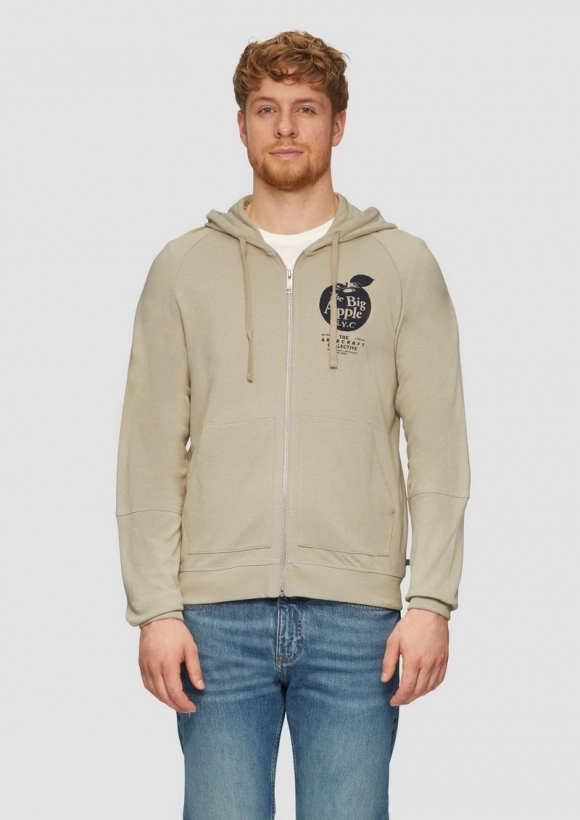 s.Oliver Leichte Sweatjacke mit Kapuze und Artwork - beige