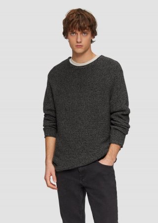 s.Oliver Melierter Strickpullover mit Rippstruktur - schwarz