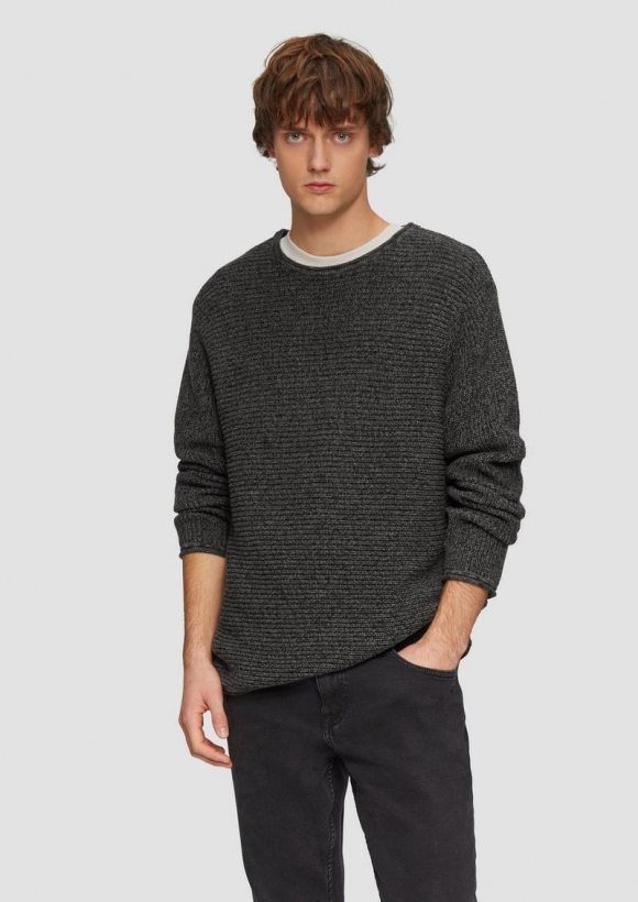 s.Oliver Melierter Strickpullover mit Rippstruktur - schwarz s.Oliver Melierter Strickpullover mit Rippstruktur - schwarz