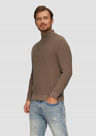 s.Oliver Strukturierter Strickpullover mit Troyerkragen - cognac