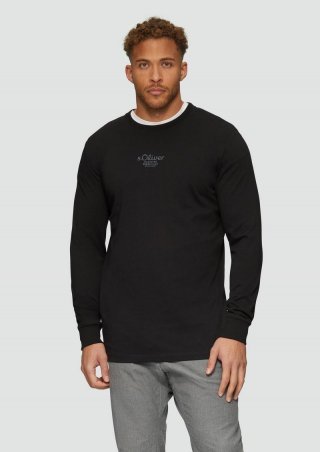 s.Oliver Langarm-Shirt mit Logo-Stickerei - schwarz
