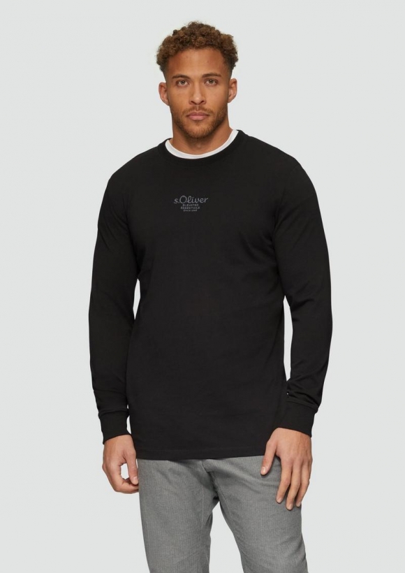 s.Oliver Langarm-Shirt mit Logo-Stickerei - schwarz