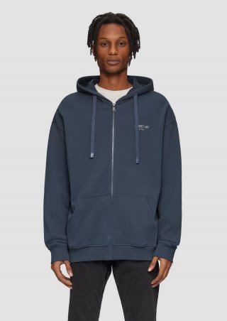 s.Oliver Sweathirt-Jacke mit Kapuze und Frontdruck - dunkelblau