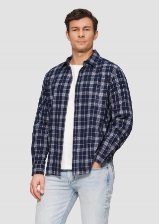 s.Oliver Regular Fit: Kariertes Baumwollhemd aus Seersucker - navy