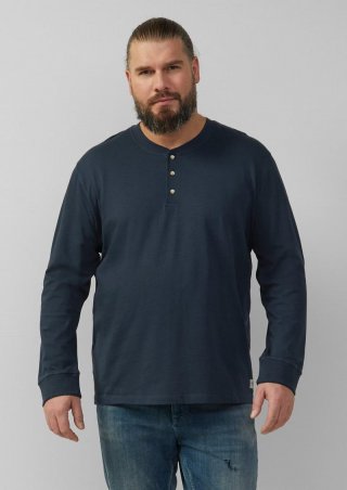 s.Oliver Langarmshirt mit Henleyausschnitt und Web-Details - tiefblau