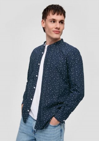 s.Oliver Baumwollhemd mit All-over-Print - tiefblau