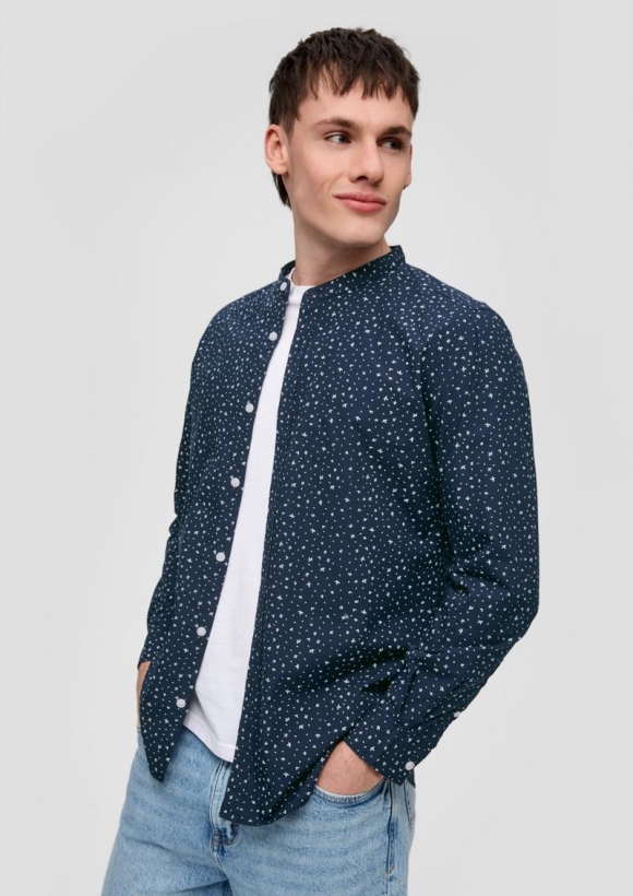 s.Oliver Baumwollhemd mit All-over-Print - tiefblau