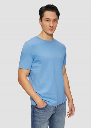 s.Oliver Baumwoll-T-Shirt mit Crew Neck und Logo - blau