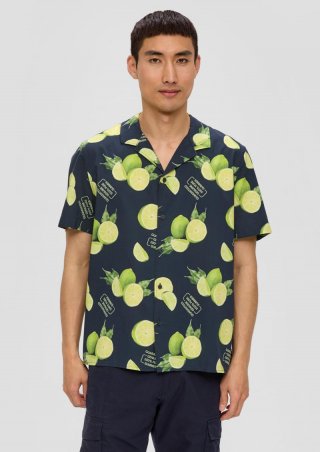 s.Oliver Kurzarmhemd aus Viskosemix mit All-over-Print - navy