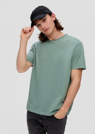 s.Oliver Baumwollshirt mit Rollkante und Flammgarnstruktur - salbeigrün
