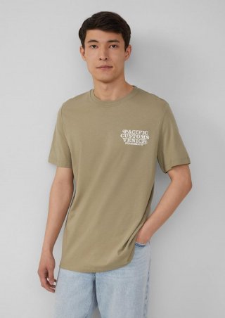 s.Oliver Baumwoll-T-Shirt mit Crewneck und Artwork - helles olivgrün