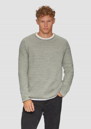 s.Oliver Melierter Strickpullover mit Layering-Detail - tannengrün