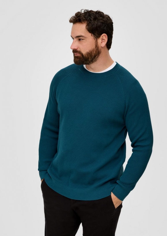 s.Oliver Feinstrickpullover aus Baumwolle - dunkles türkis