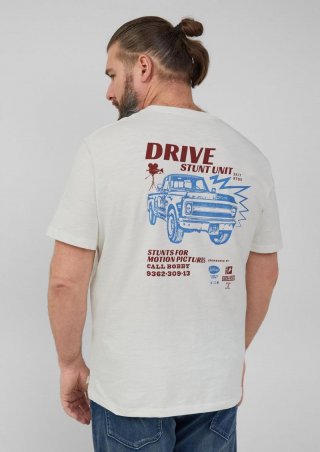 s.Oliver T-Shirt mit Flammgarnstruktur und Rückenprint - weiß