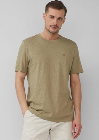 s.Oliver T-Shirt mit Flammgarnstruktur und Logo-Print - olivgrün