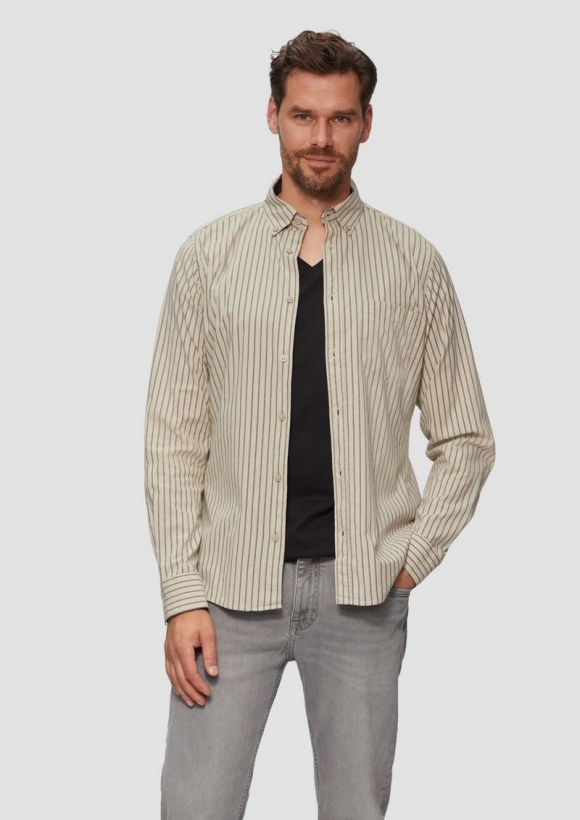 s.Oliver Slim Fit: Hemd aus Baumwollstretch - helles beige