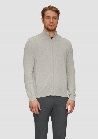 s.Oliver Zip-Jacke aus feinem Strick mit Stehkragen - grau meliert