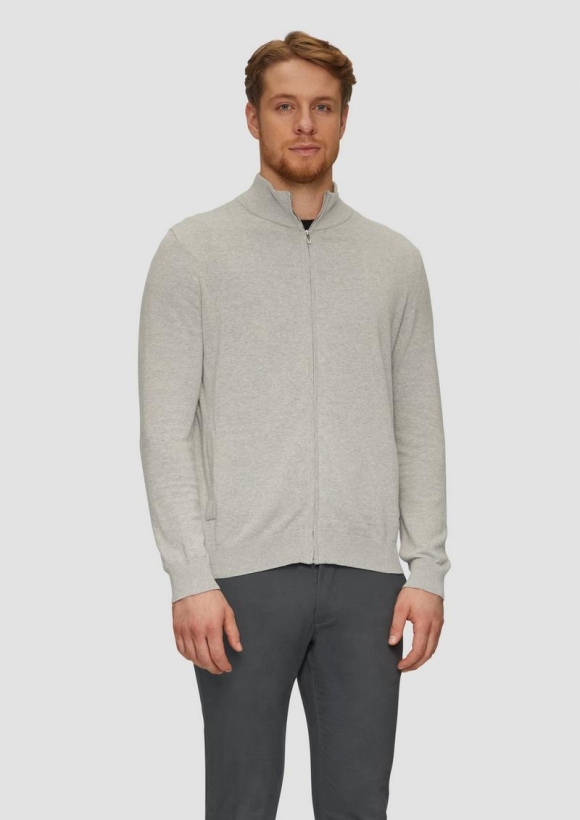 s.Oliver Zip-Jacke aus feinem Strick mit Stehkragen - grau meliert