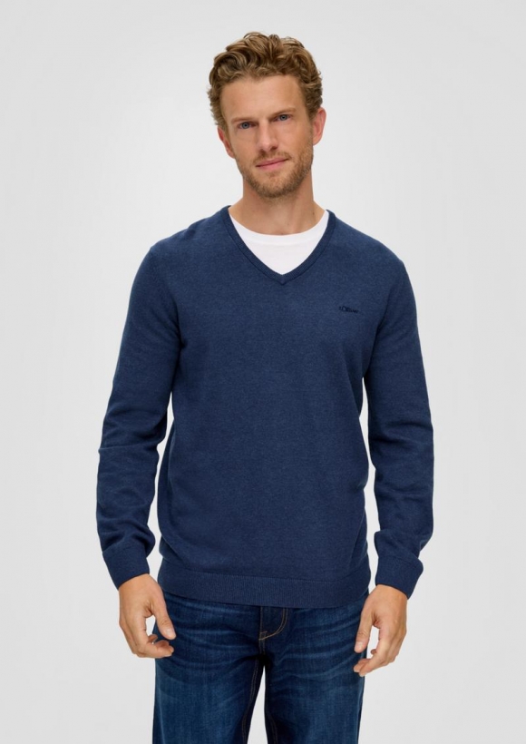 s.Oliver Strickpullover mit V-Ausschnitt - tiefblau
