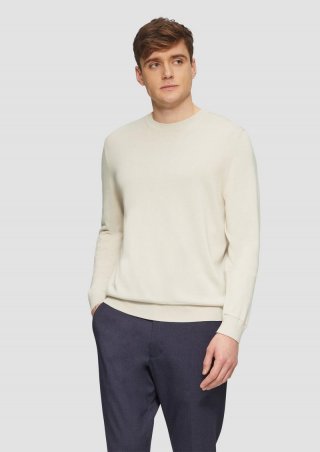s.Oliver Edler Feinstrickpullover aus Baumwollmix mit Rippbündchen - wollweiß