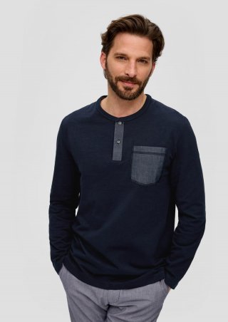 s.Oliver Langarmshirt mit Henley-Ausschnitt - navy