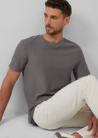 s.Oliver Baumwoll-T-Shirt aus Strukturjersey - grau meliert