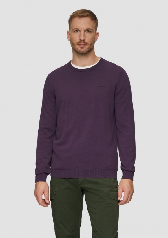 s.Oliver Strickpullover mit Logo-Stickerei - aubergine