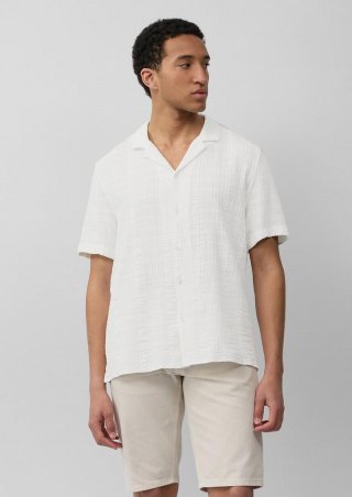 s.Oliver Resort Fit: Kurzarm-Hemd mit Jacquard-Streifen - weiß