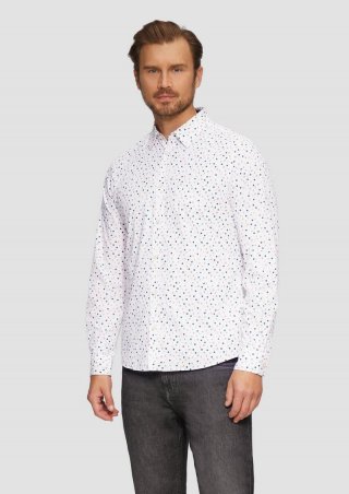 s.Oliver Slim Fit: Gemustertes Popeline-Hemd mit Kentkragen - weiß