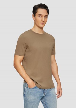 s.Oliver Baumwoll-T-Shirt mit Crew Neck und Logo - sandstein