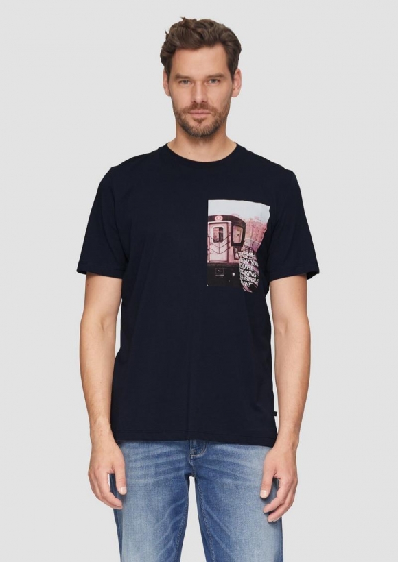 s.Oliver T-Shirt mit Fotoprint - navy