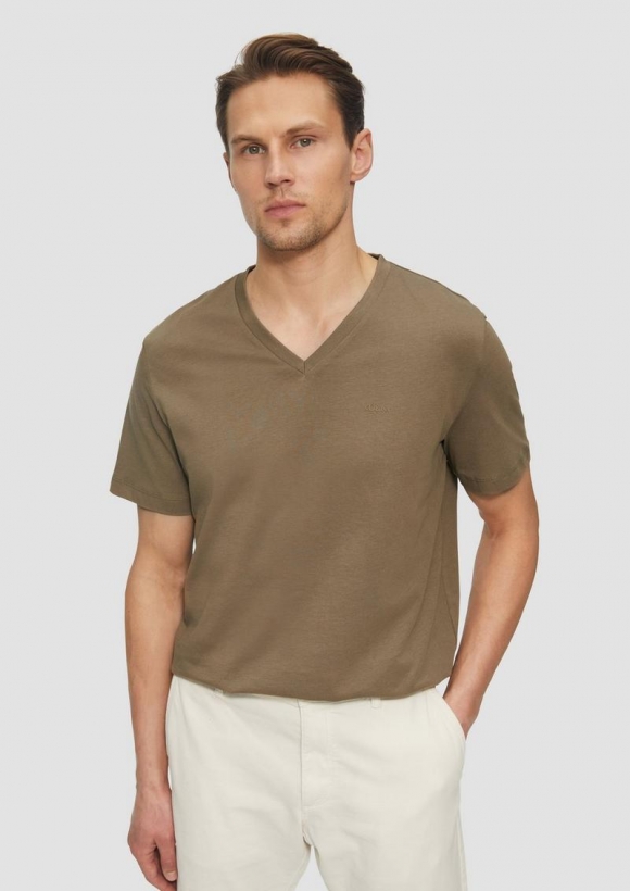 s.Oliver Baumwoll-T-Shirt mit Logo-Print - sandstein