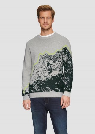 s.Oliver Strickpullover mit Jacquard-Artwork - grau meliert