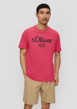 s.Oliver T-Shirt aus Baumwolle mit Label-Print - himbeere