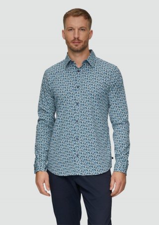 s.Oliver Slim Fit: Popeline-Hemd mit All-over-Print - salbeigrün