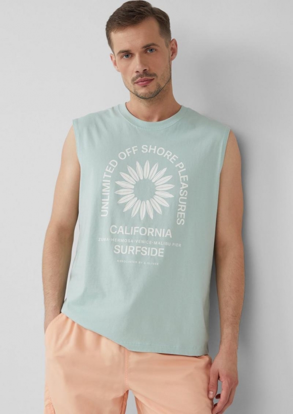 s.Oliver Jersey-Tanktop im Relaxed Fit mit Print - helles türkis