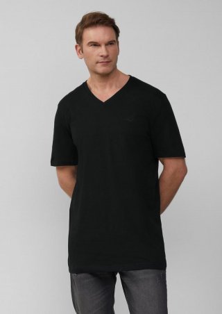 s.Oliver T-Shirt mit V-Ausschnitt und Logo-Stickerei - schwarz