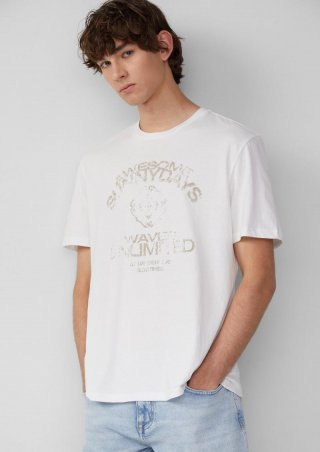 s.Oliver Basic T-Shirt mit platziertem Druck - weiß