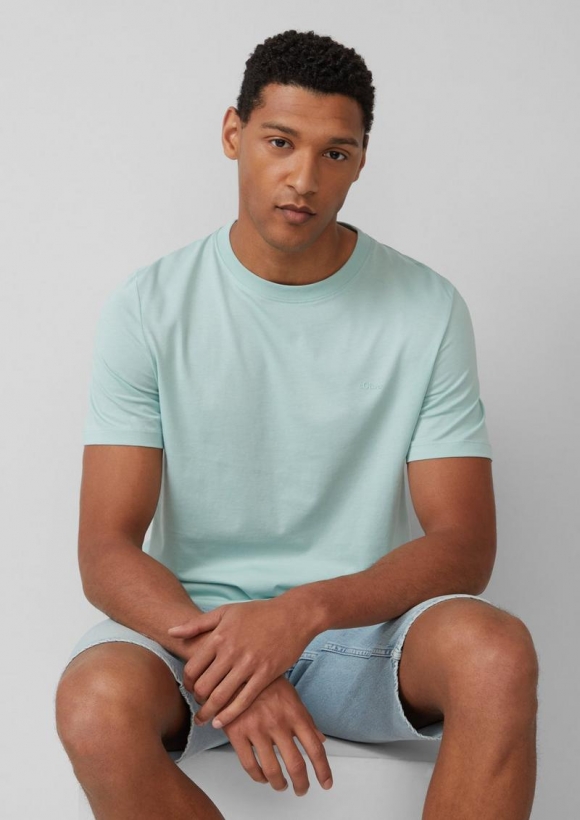 s.Oliver Baumwoll-T-Shirt mit Logo-Print - helles türkis