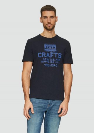s.Oliver Baumwoll-T-Shirt mit Frontprint und Flammgarnstruktur - navy