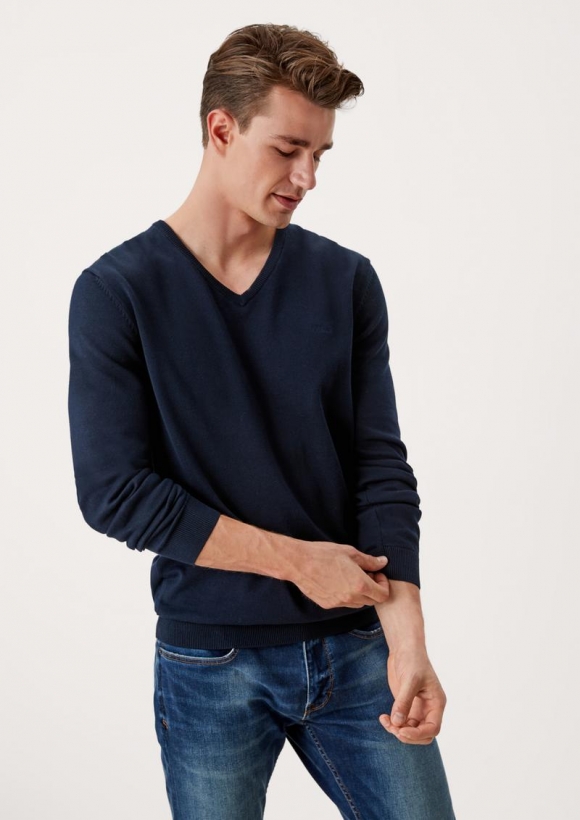 s.Oliver Feinstrickpulli mit V-Ausschnitt - navy