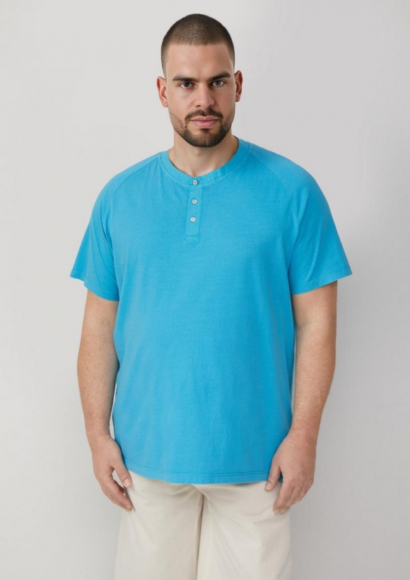 s.Oliver Henley-T-Shirt mit Raglanärmeln und Garment Dye - türkis