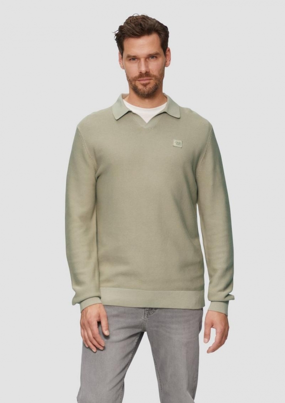 s.Oliver Strickpullover mit Polokragen und Garment Dye - beige