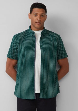 s.Oliver Regular Fit: Gemustertes Kurzarmhemd aus Baumwolle mit Button-Down-Kragen - tannengrün