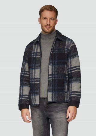 s.Oliver Karierte Hemdjacke aus Wollmix - navy